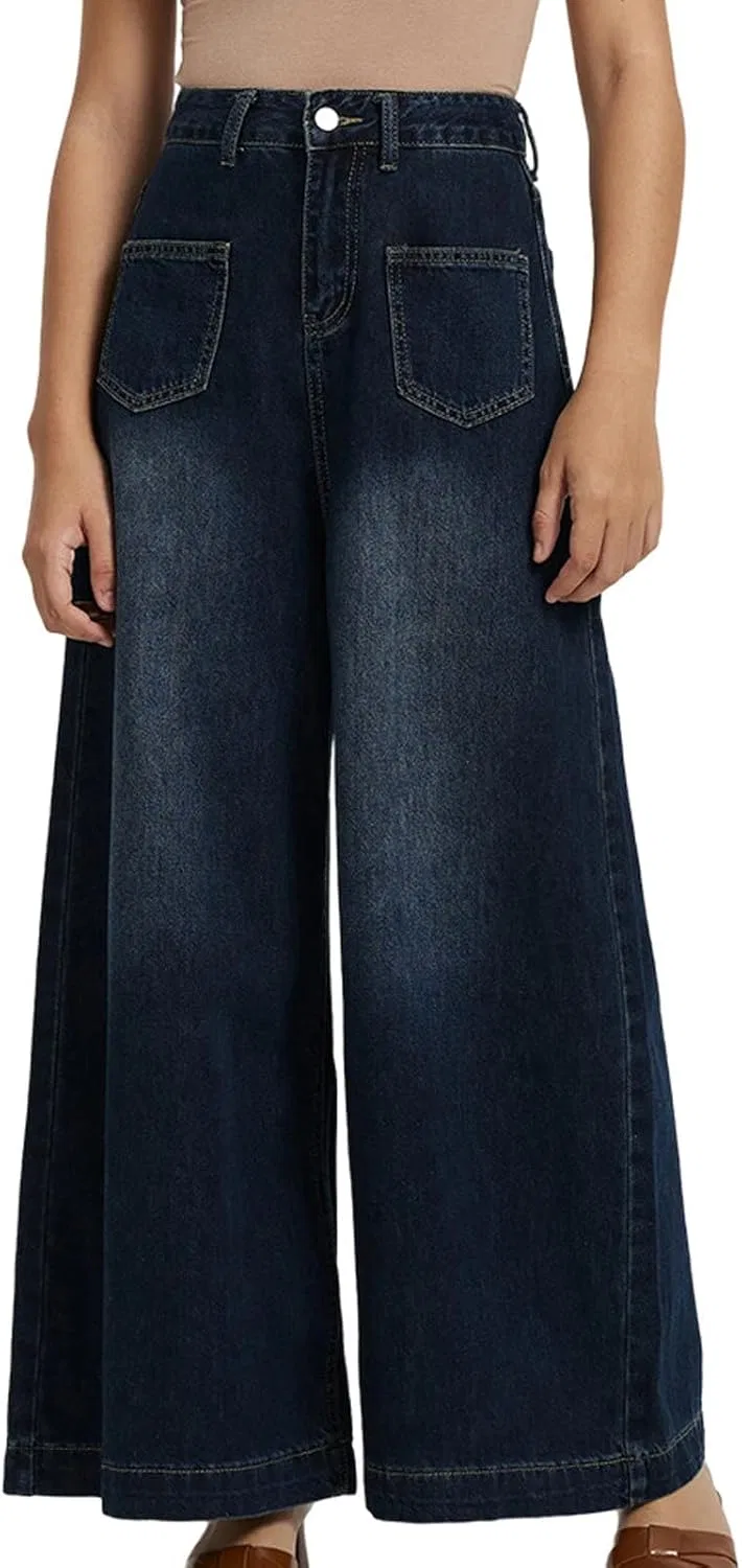 Джинсы свободные женские синий