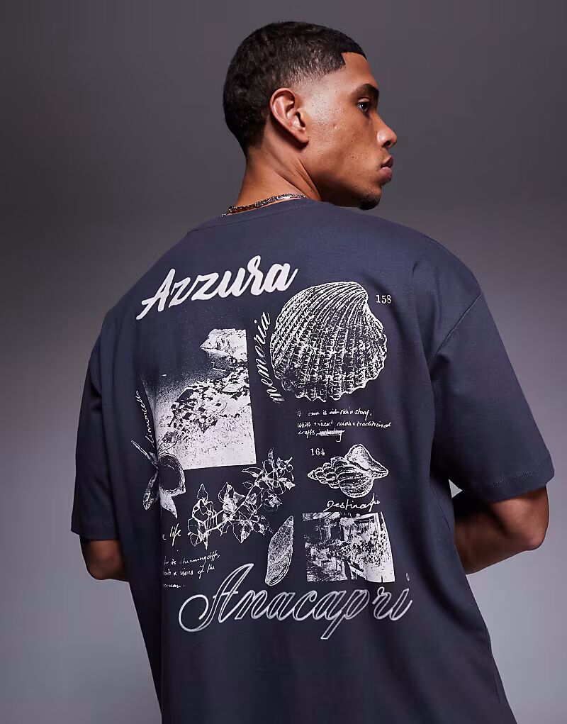 

Футболка оверсайз с живописной графикой Asos Design, темно-серый