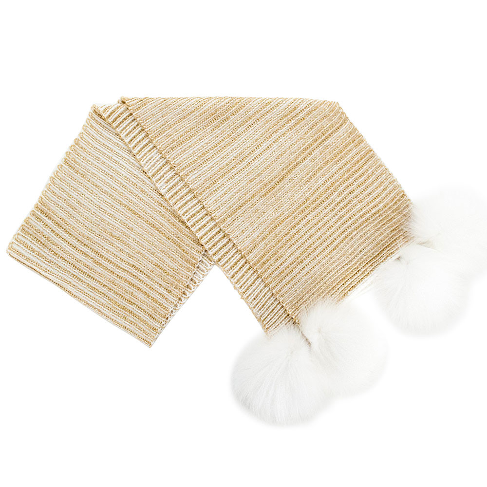 

Шарф Peter Glenn Chunky Ribbed Scarf с люрексом и помпоном из лисьего меха (женский), Gold Lurex/Fox Fur