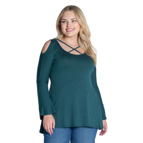 

Топ больших размеров с длинными рукавами и открытыми плечами 24Seven Comfort Apparel, цвет hunter