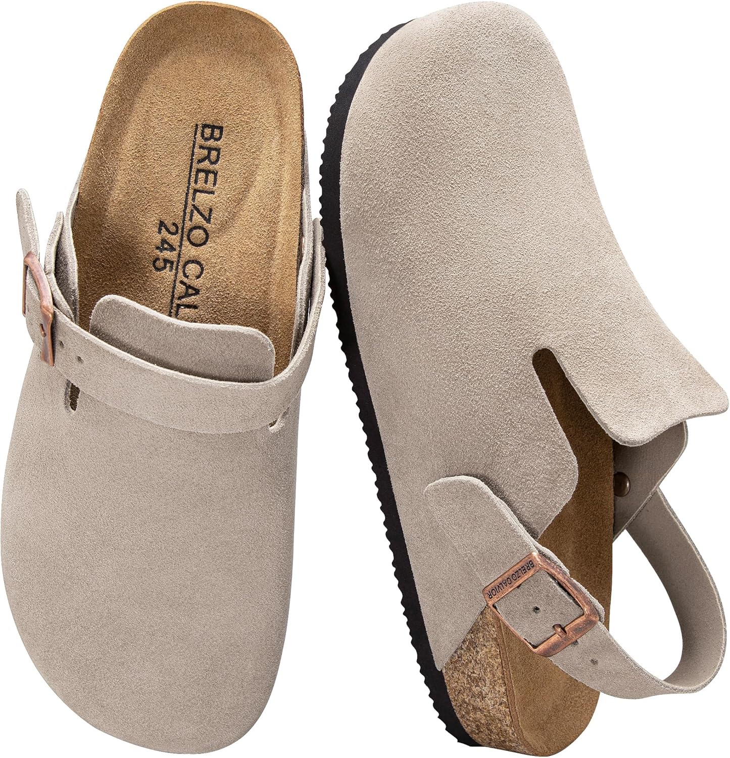 

Замшевые сабо для женщин и мужчин, кожаные мюли, мягкие туфли-картошки, шлепанцы с поддержкой свода стопы и регулируемой пряжкой, нескользящие Brelzo Calvior, Tan