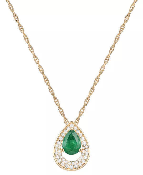 

Ожерелье длиной 18 дюймов с подвеской в форме груши из 14-каратного белого золота с сапфиром (7/8 карата) и бриллиантом (1/5 карата) (доступно с рубинами и изумрудами) Macy'S, emerald