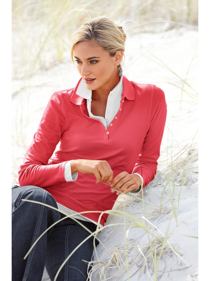 

Рубашка-поло с длинными рукавами кораллового цвета Heine