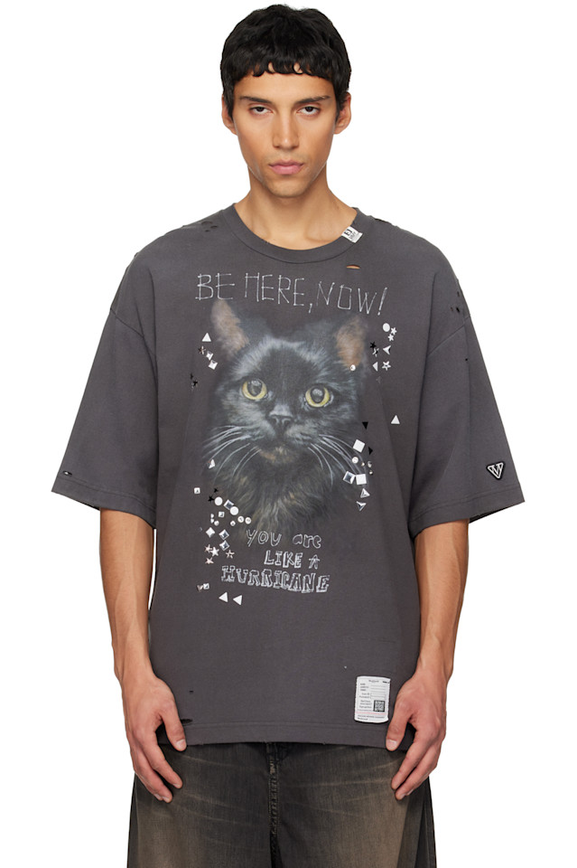 

Футболка с принтом кошки Maison Mihara Yasuhiro, черный