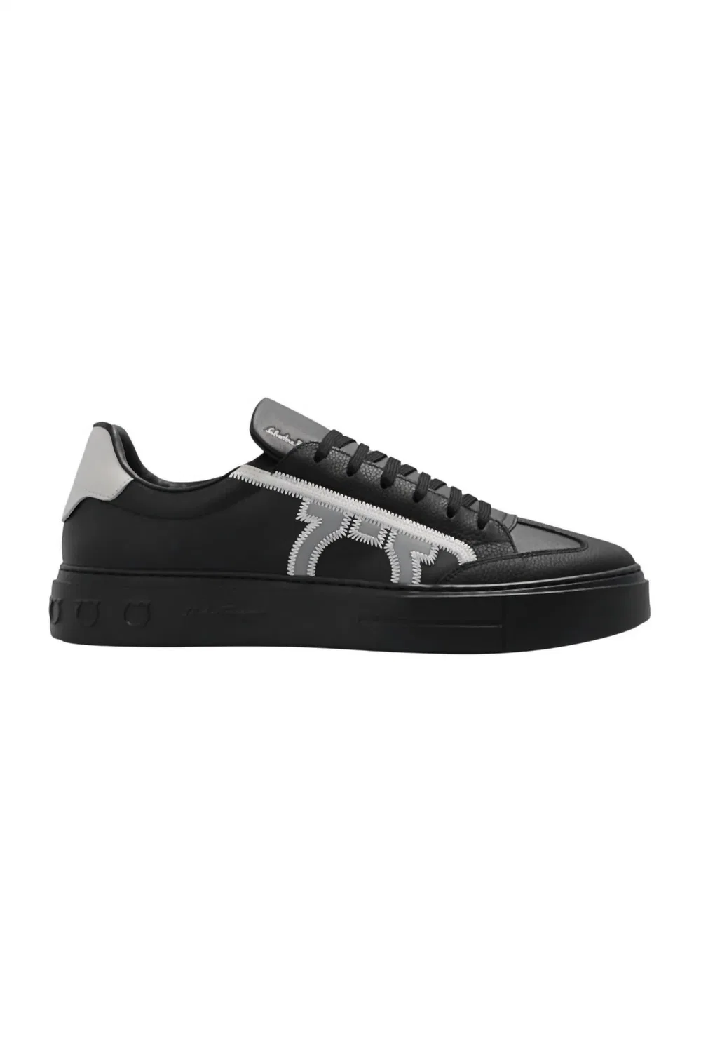 Salvatore Ferragamo Мужские кожаные кроссовки Borg черного цвета