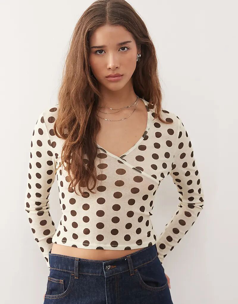 

Топ-накидка COLLUSION из сетки в черно-белый горошек