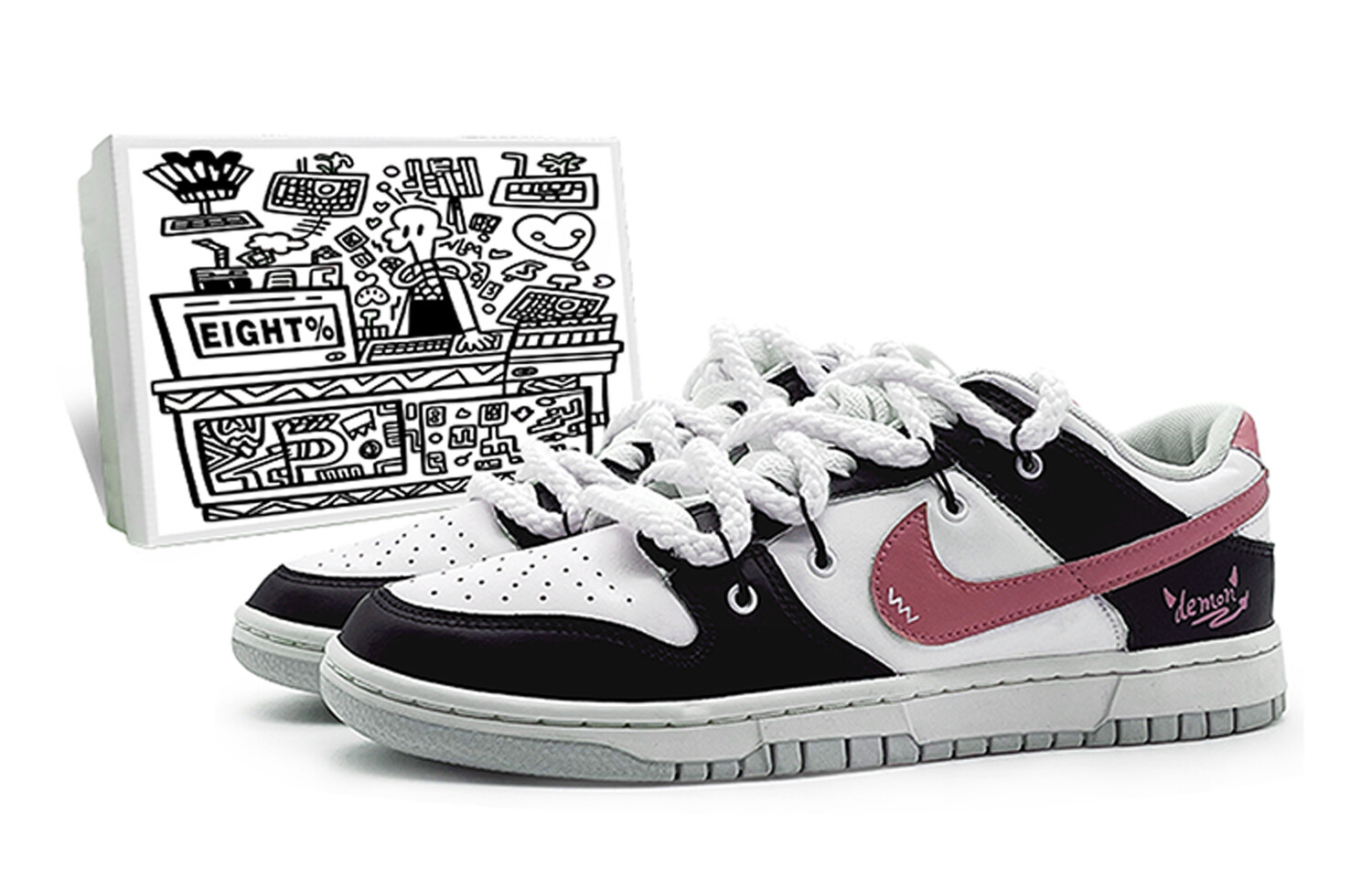 

Кроссовки Nike Dunk Skateboarding Shoes Women's Low-top Black/pink/white, черный