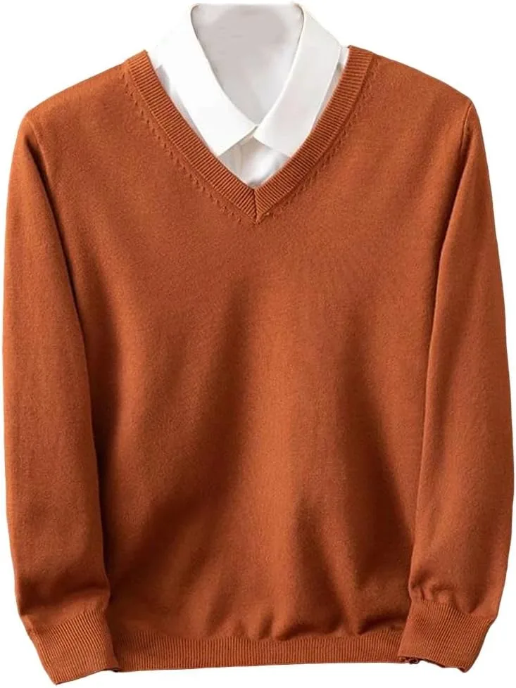 

Мужской свитер из мериносовой шерсти - V-образный вырез, модный повседневный пуловер