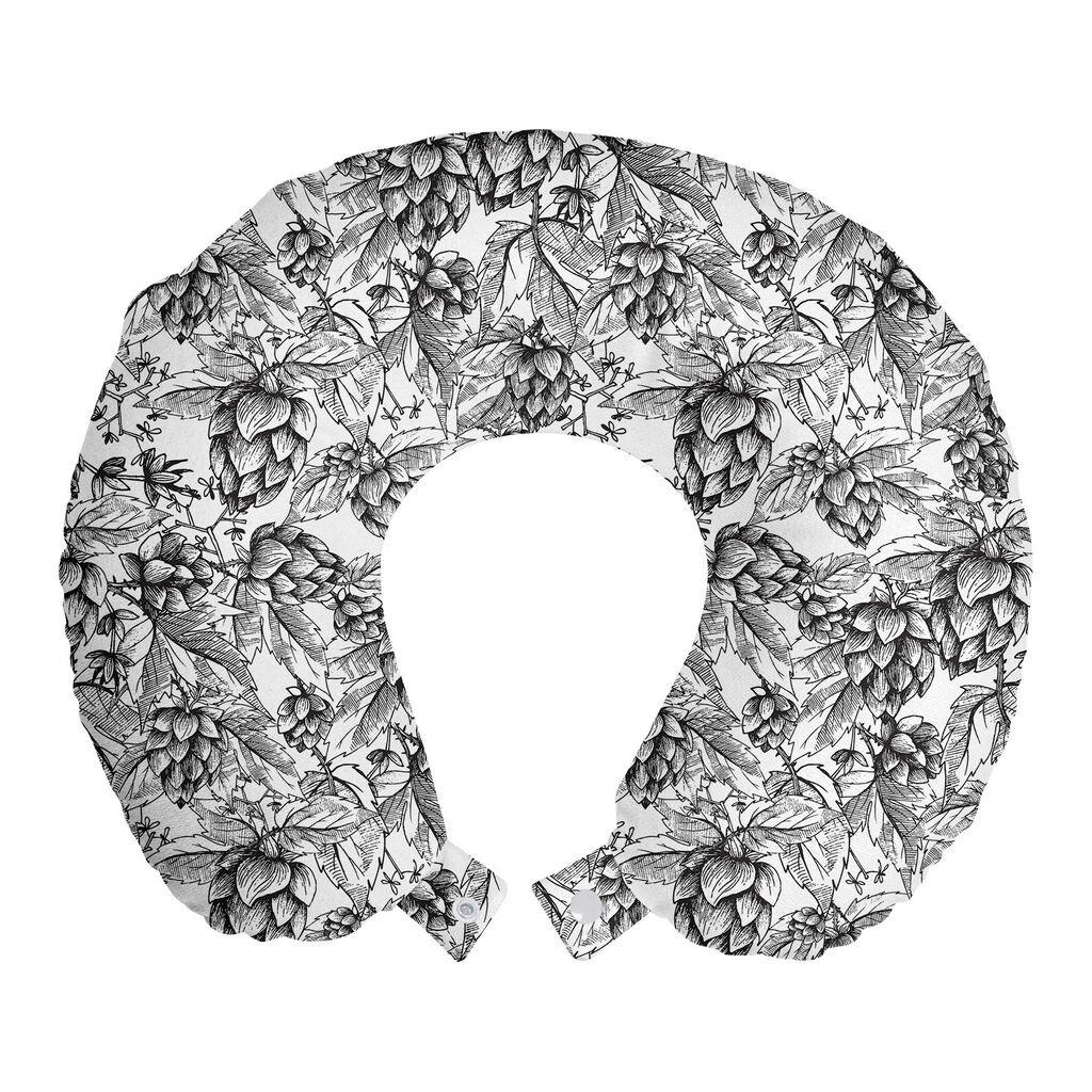 

ABAKUHAUS Vintage Botany Дорожная подушка для шеи, эскиз пивного хмеля, пенопластовые дорожные принадлежности для самолета и автомобиля, 30x30 см, угольно-серый белый