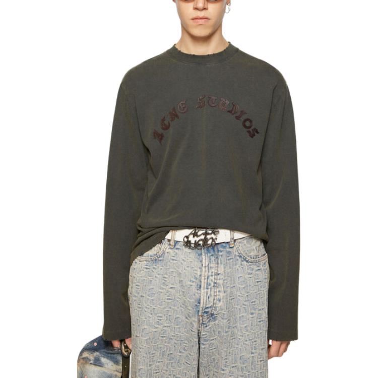 Лонгслив с детализированным логотипом Acne Studios, выцветший черный — фото 3