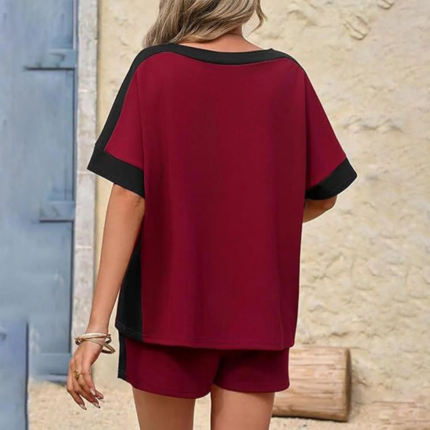 Спортивный костюм из двух предметов с цветовым блокированием, Wine Red — фото 3