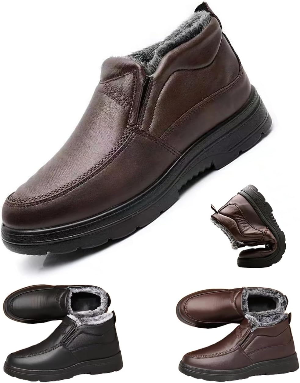 

Мужские зимние ботинки с меховой подкладкой без шнурков, теплые, водонепроницаемые, противоскользящие, легкие и удобные для прогулок на улице, повседневная обувь Generic, коричневый