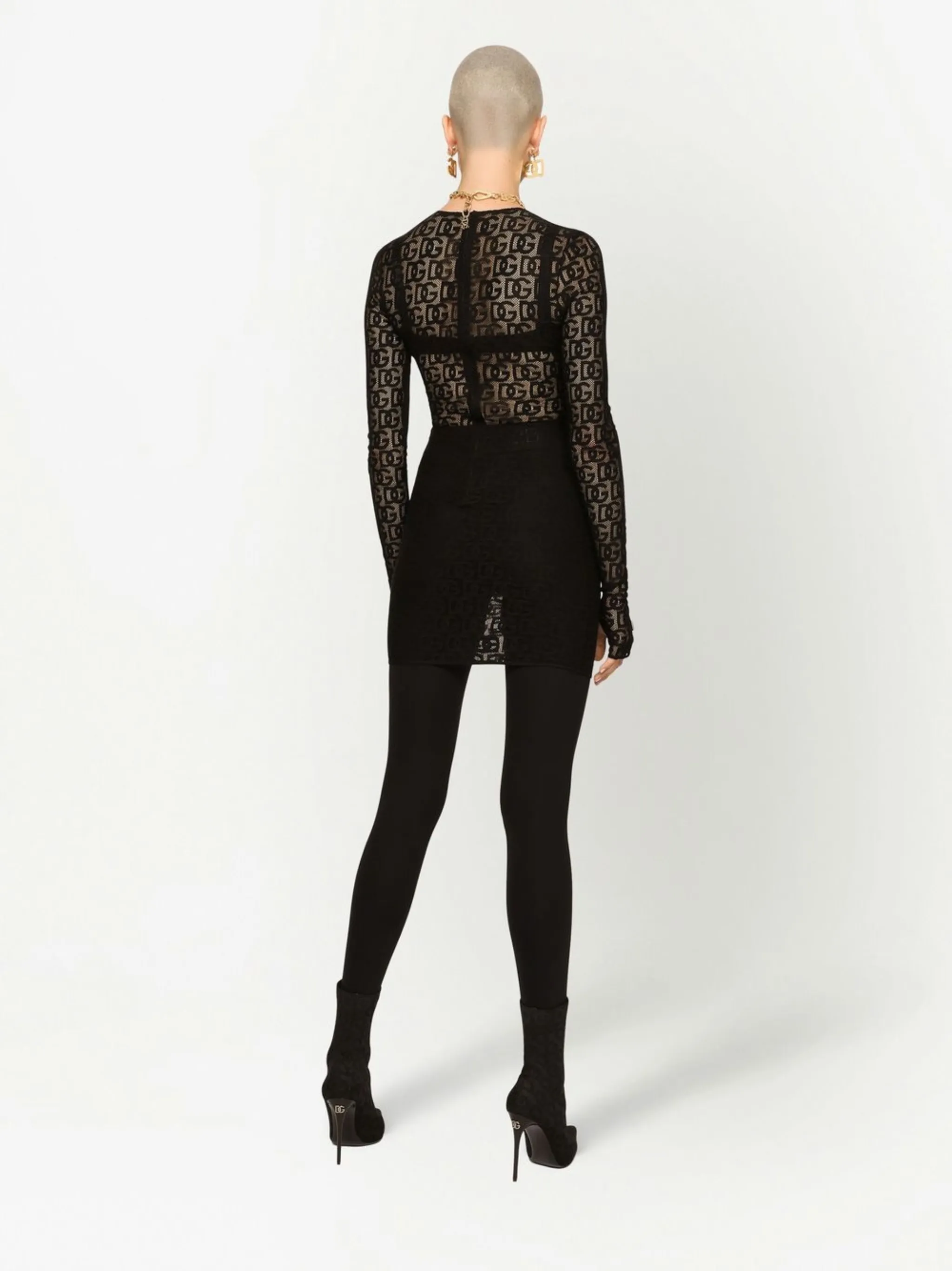 Платье мини из тюля с логотипом DG Dolce & Gabbana, черный — фото 4