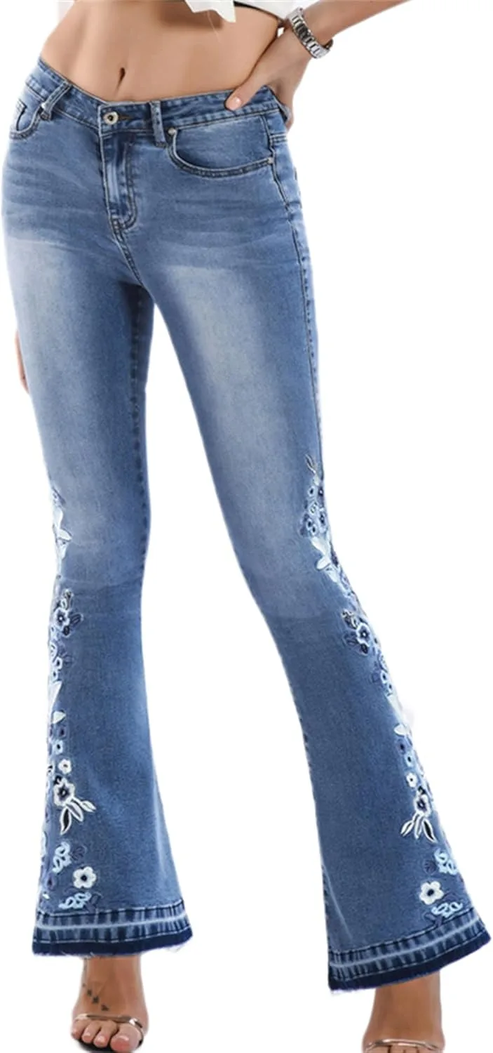 

Andongnywell женские джинсы с вышивкой и расклешенным низом