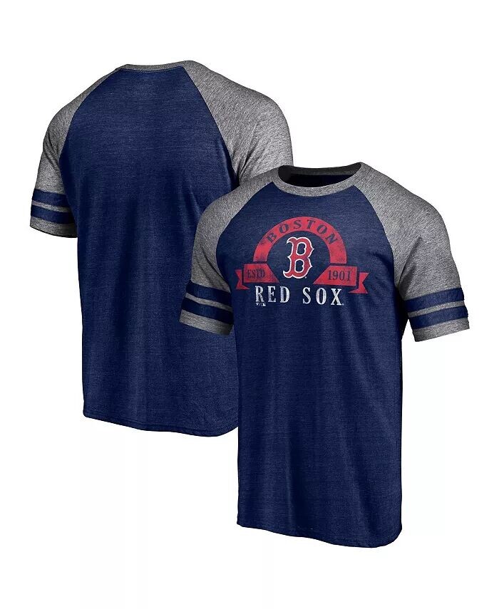 

Мужская футболка Heather Navy Boston Red Sox Utility с двумя полосками реглан Tri-Blend Fanatics