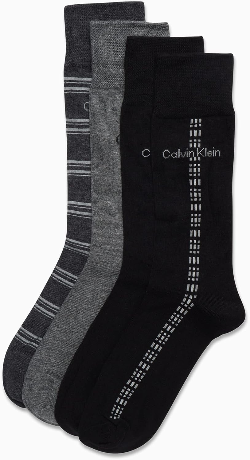 Мужские носки Calvin Klein Crew Socks - 4 пары, легкие, влагоотводящие, мягкие, спортивные носки для мужчин, для занятий спортом и бега, Black/Grey Multi — фото 4
