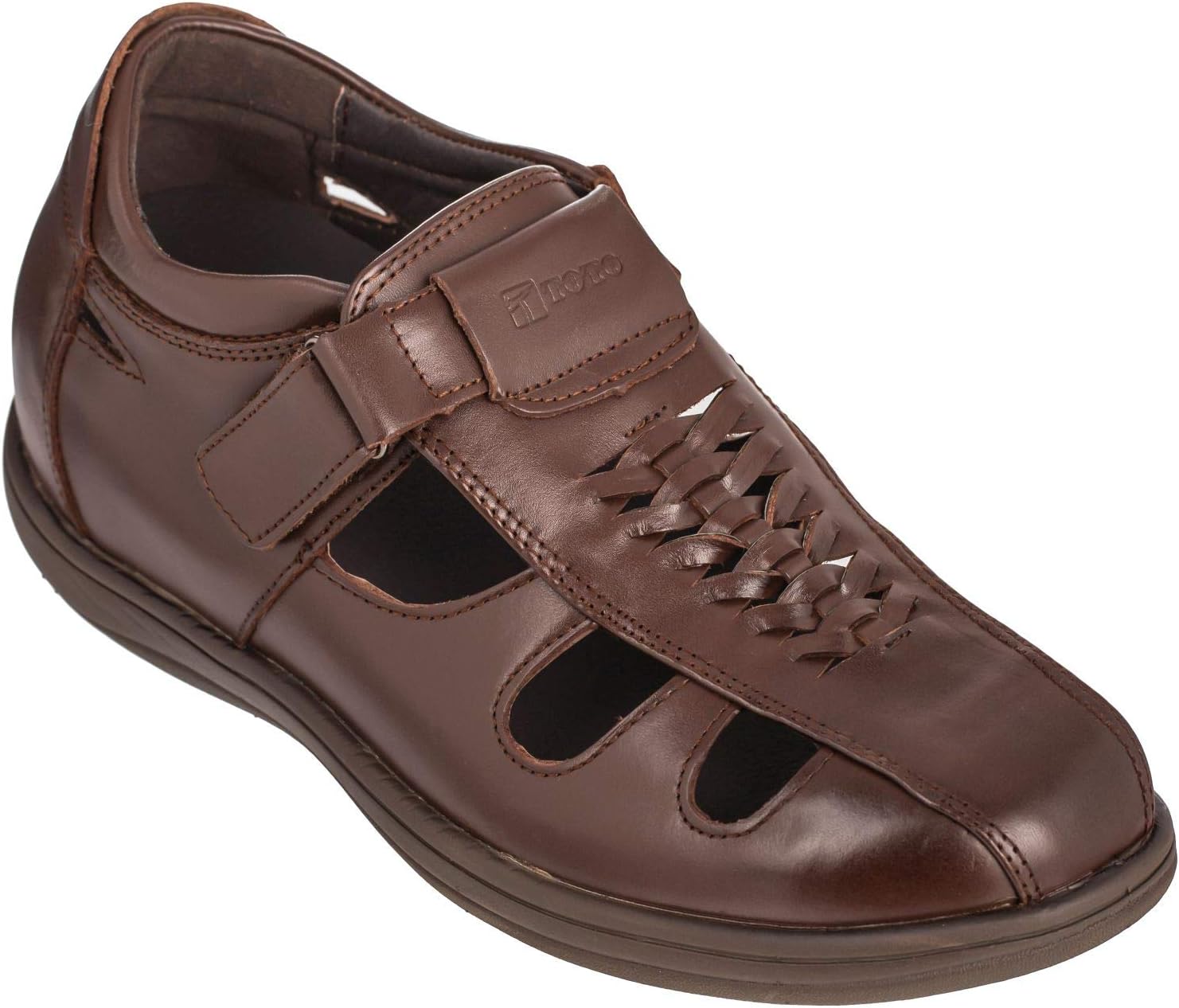 

Мужские невидимые обувь-лифты TOTO - черные кожаные слипоны, суперлегкие сандалии с открытым носком - увеличивают рост на 8 см - модель G1307 - размер 11 D(M) US