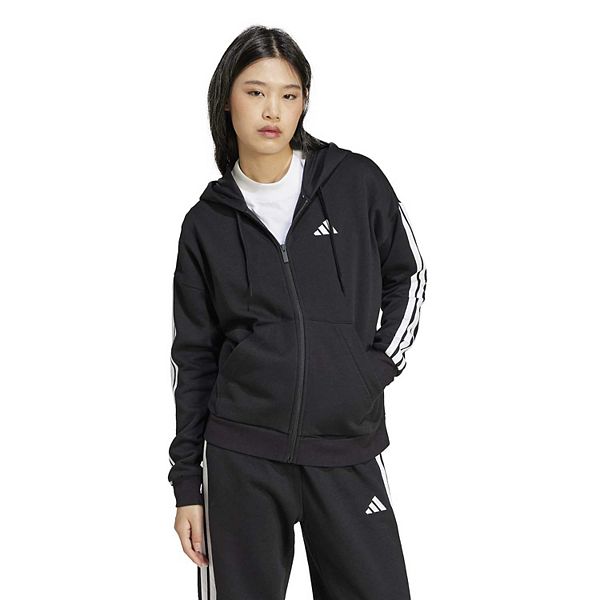 Женский худи на молнии с тремя полосками из флиса Adidas, Black — фото 3