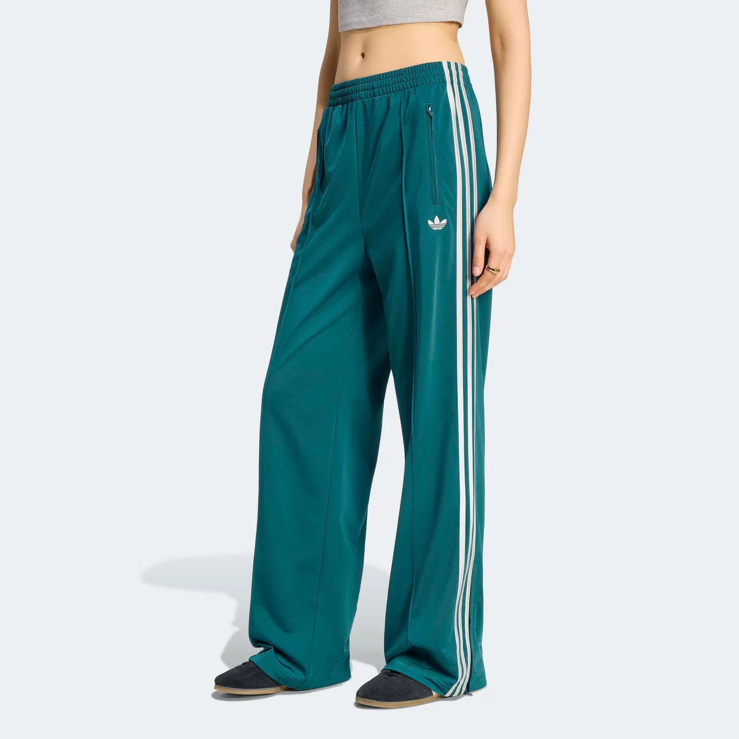 Брюки Adidas Originals с широкими штанинами Firebird изумрудного цвета — фото 3