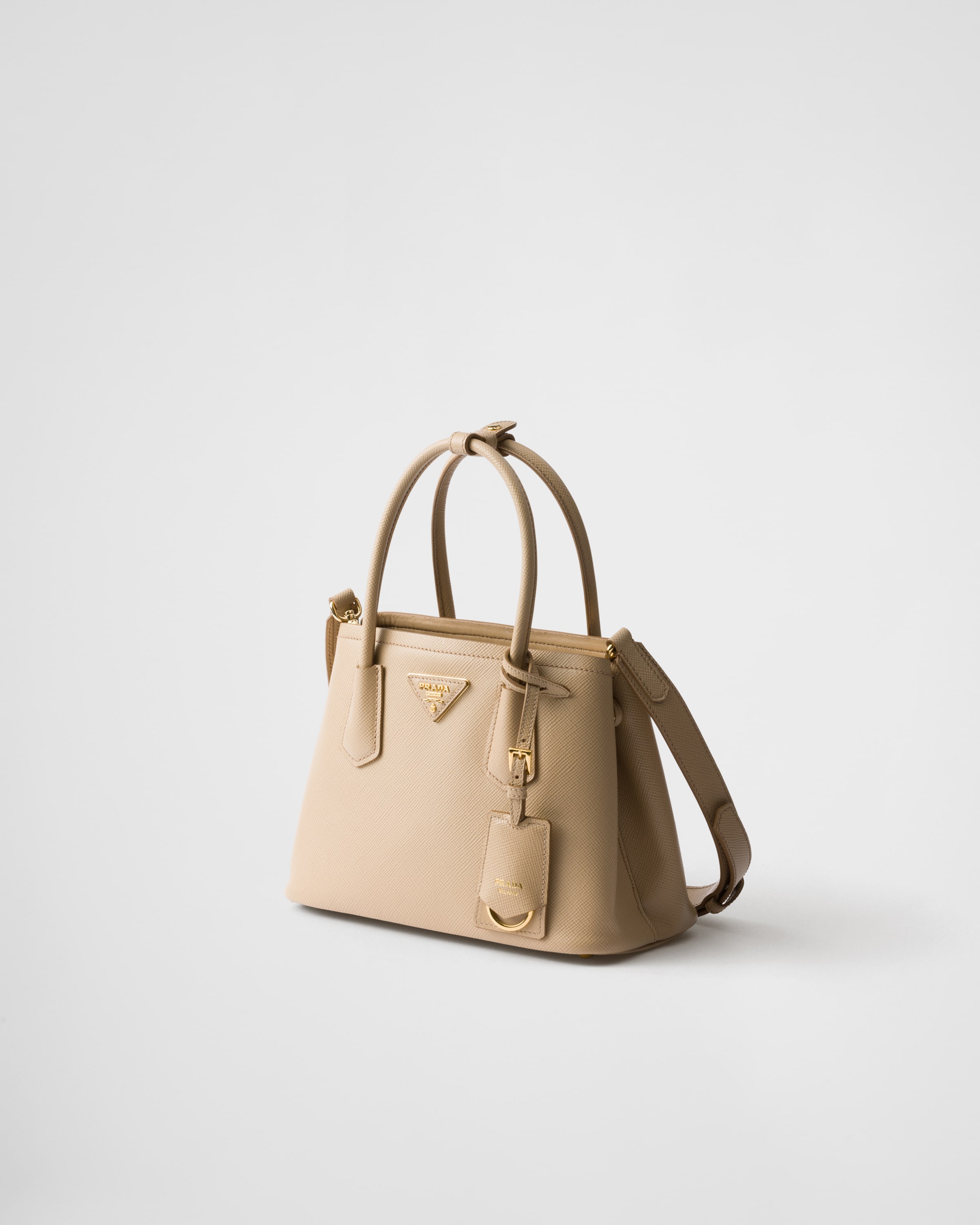 Маленькая кожаная сумка Prada Double из сафьяновой кожи Prada, песочный бежевый — фото 2