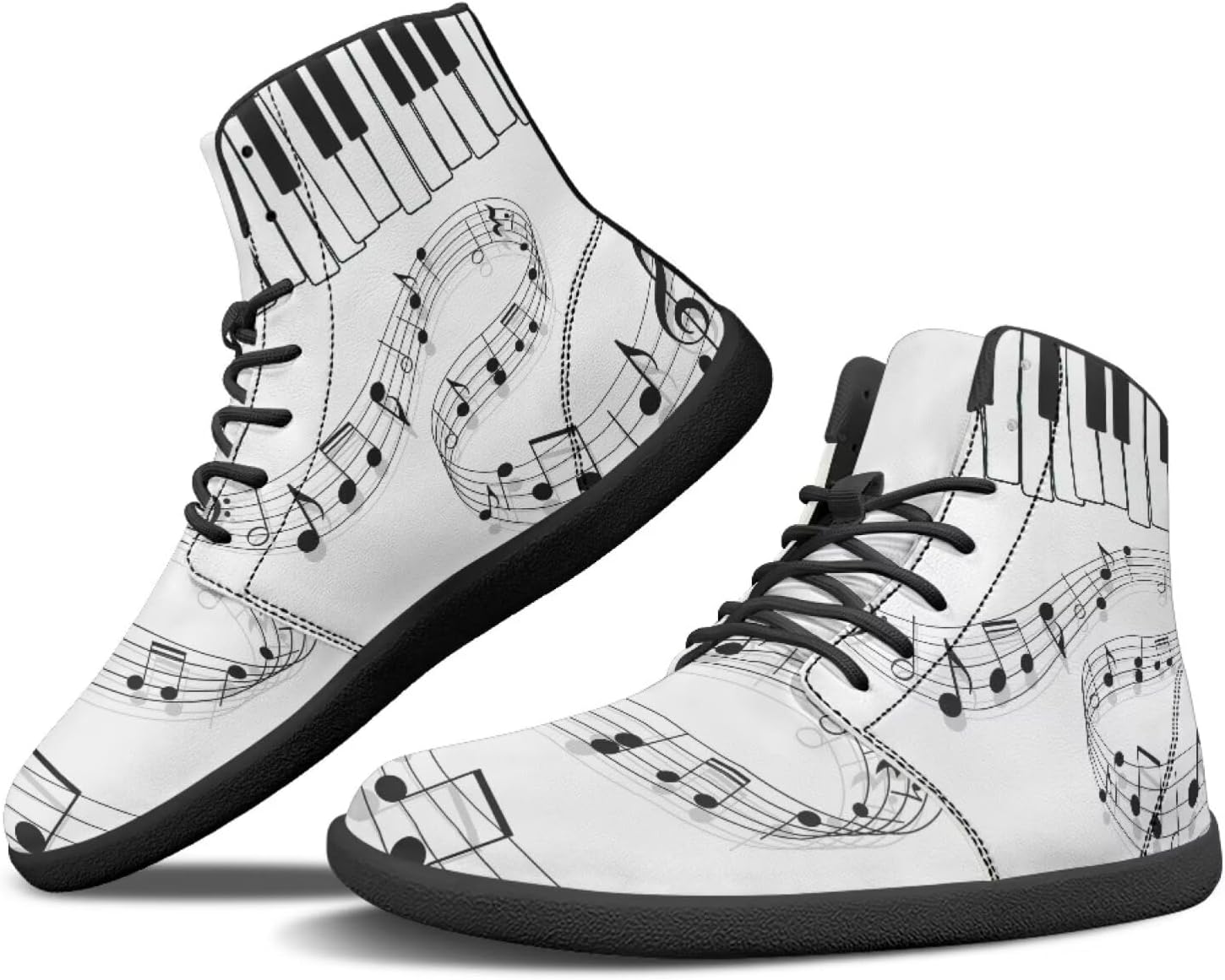 

Мужские кроссовки Barefoot Shoes с принтом музыкальных нот: высокие, с широким носком, на шнуровке, с нескользящей подошвой, для тренировок и бега Xixirimido, Black Music Notes