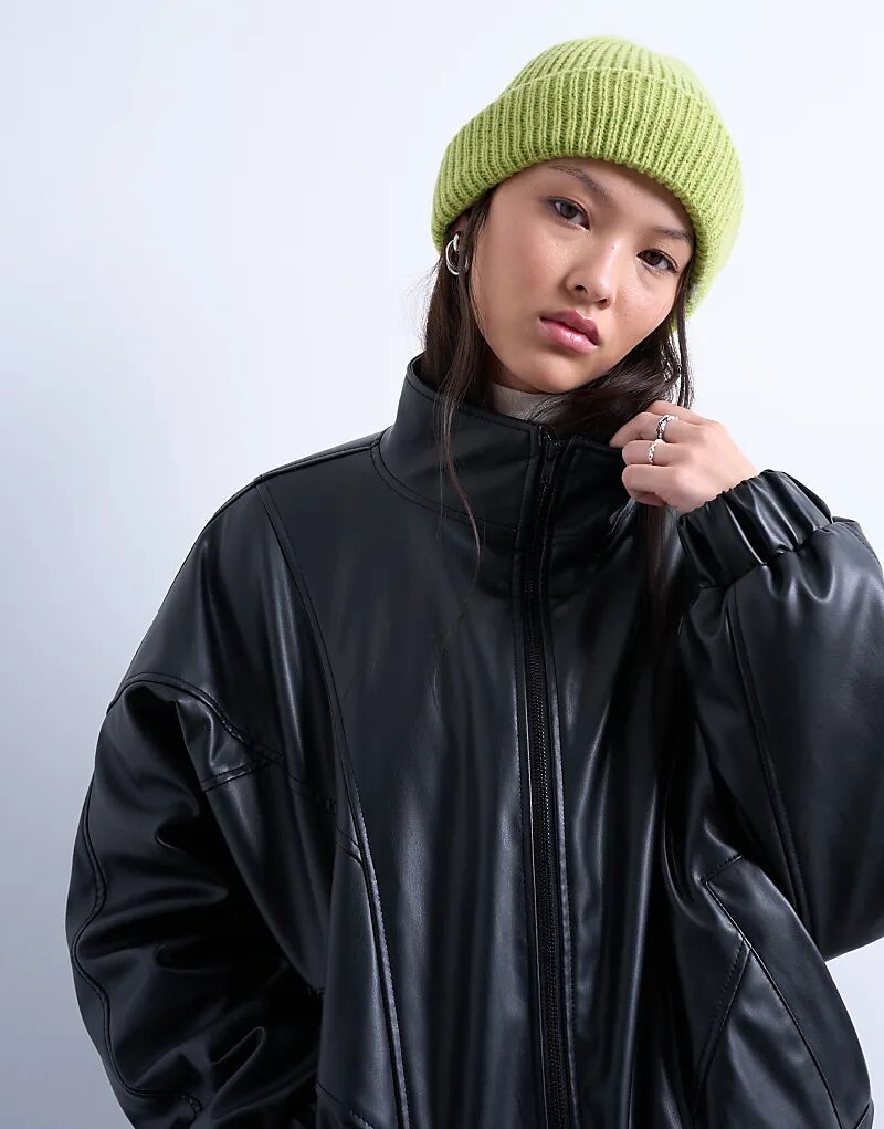 

Шапка-бини Topshop Henry зеленого цвета в рубчик