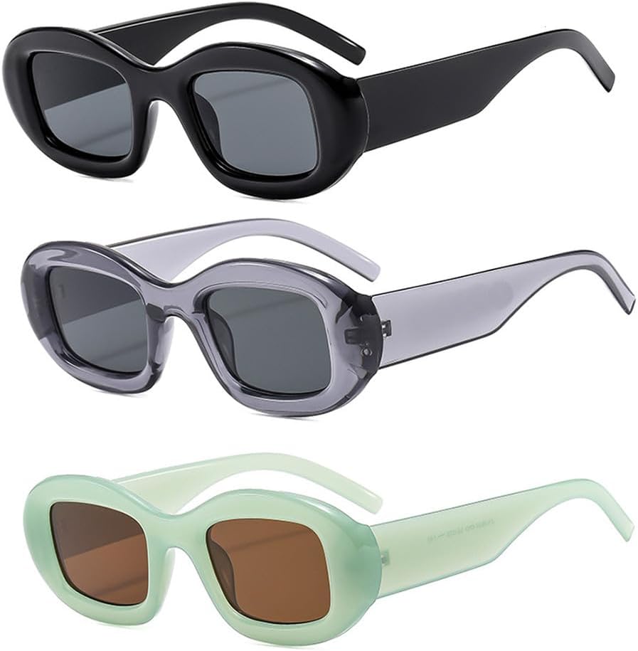 

Солнцезащитные очки в стиле ретро с овальной оправой небольшого размера для женщин с круглым и круглым лицом, высококачественные солнцезащитные очки TVTBBVV, 3pcs Black Grey Green