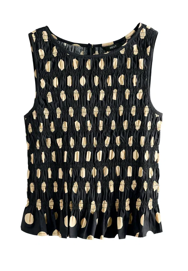 Топ Regular fit, Next, shirred top, черный с желтым горошком