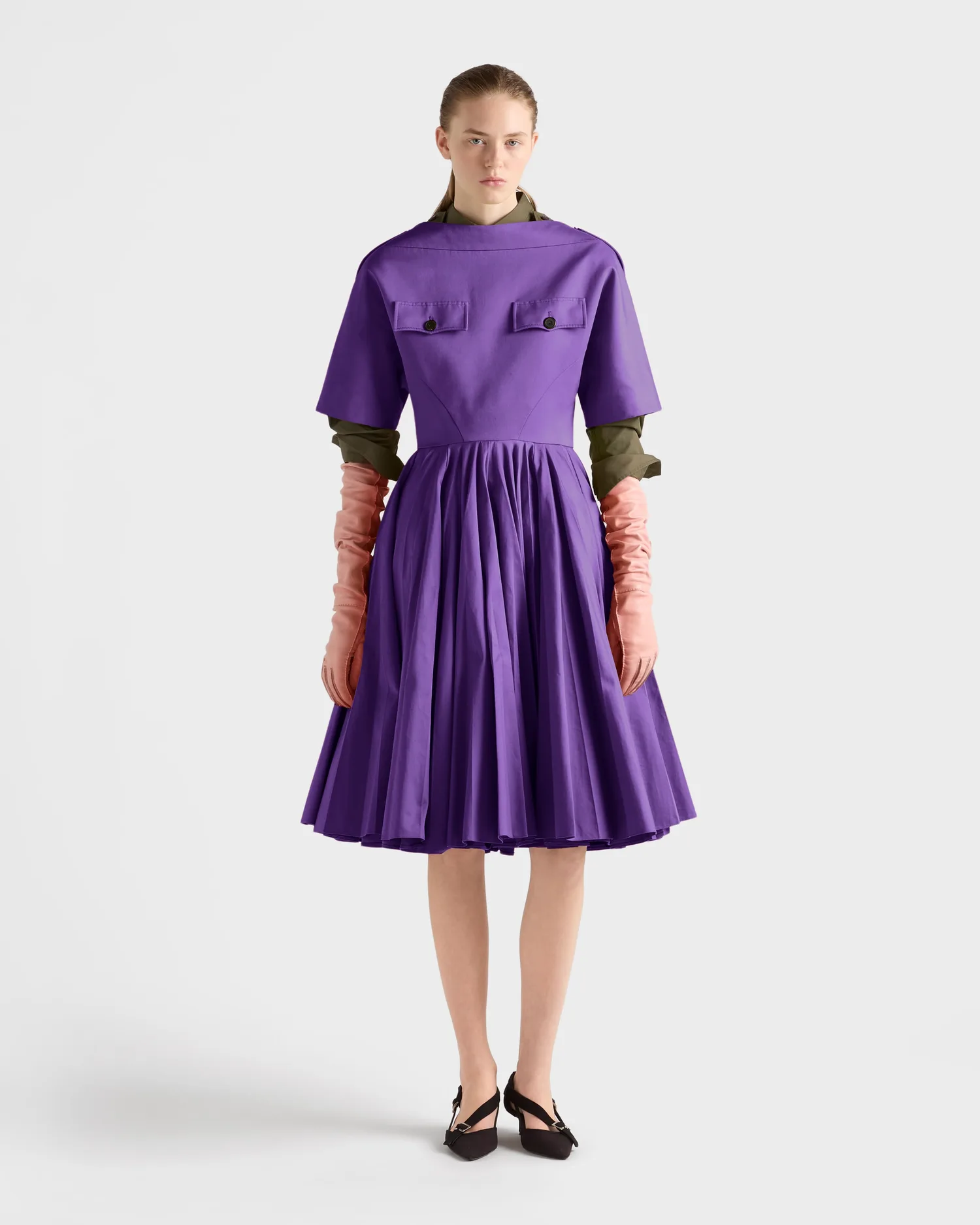 Рубашка из хлопкового поплина Prada, хаки — фото 2