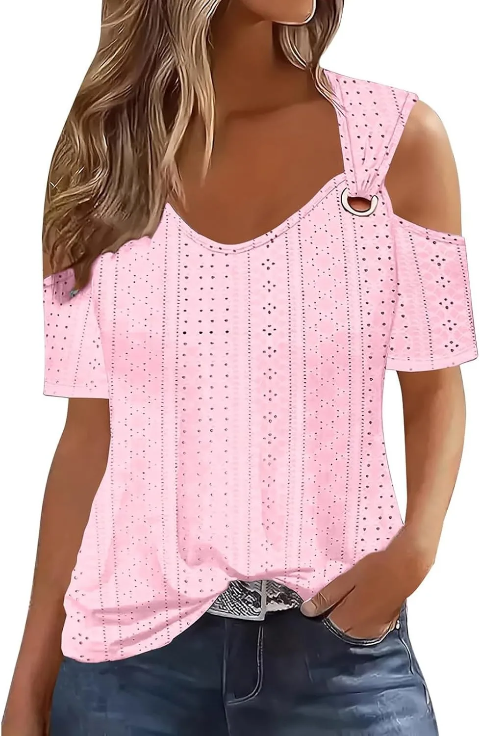 

Топ с открытыми плечами для женщин, летний, короткий рукав, V-образный вырез