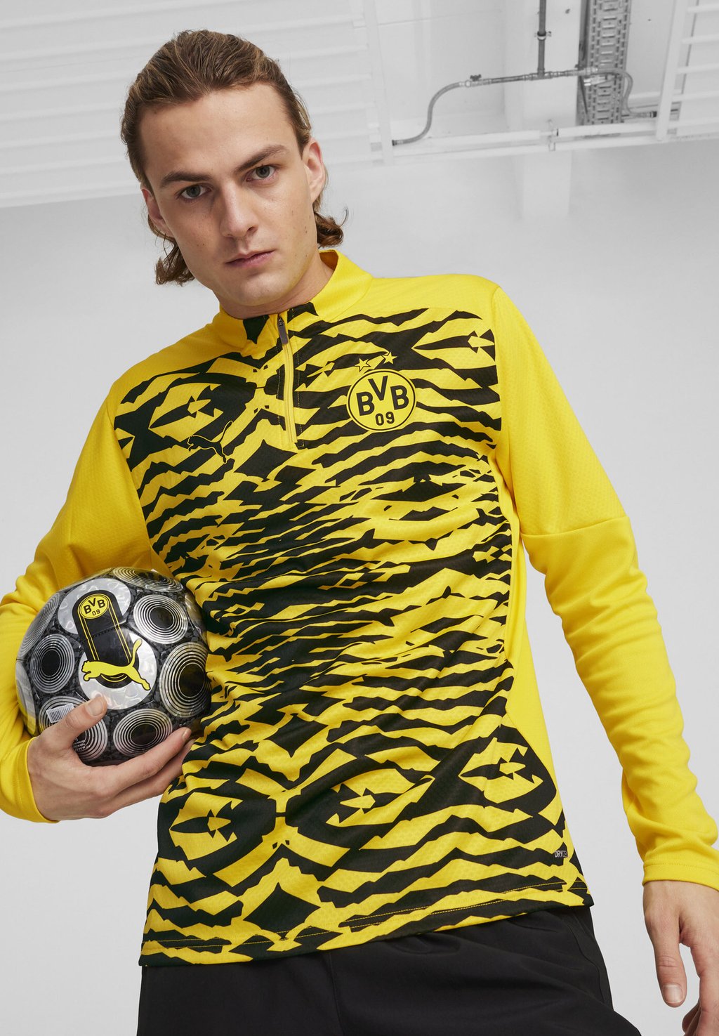 

Футболка с длинным рукавом Borussia Dortmund Pre-Match Quarter-Zip Puma, желтый