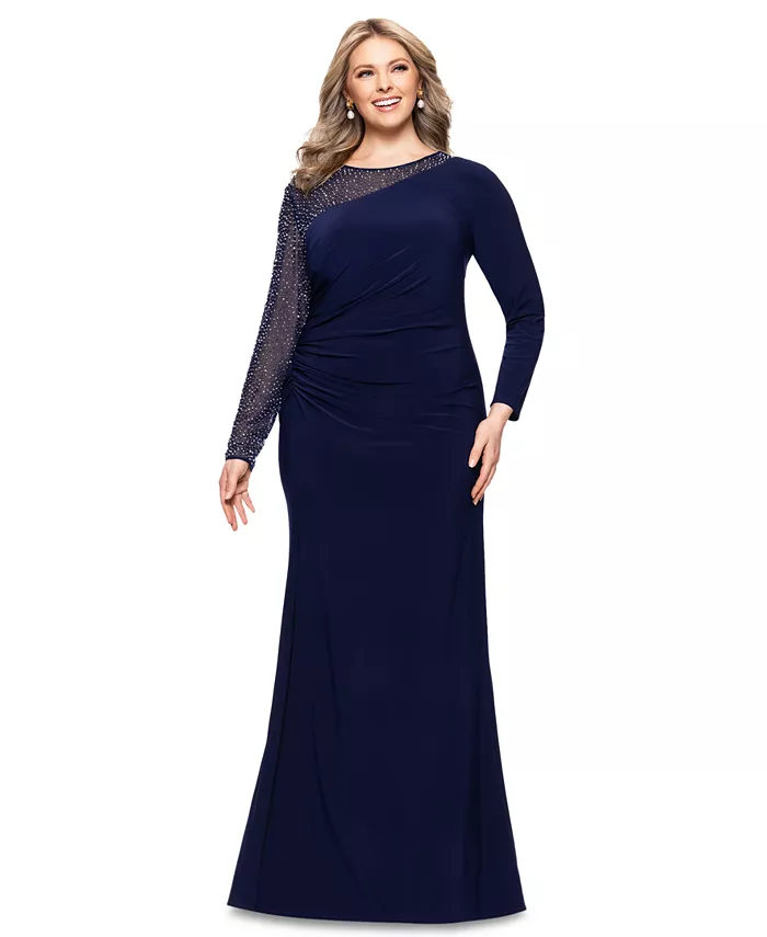 

Платье асимметричное вечернее с декором Plus Size Betsy & Adam, синий