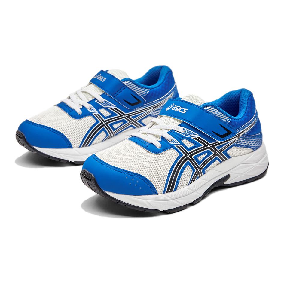 Дышащие поддерживающие низкие детские беговые кроссовки Asics синий белый — фото 2