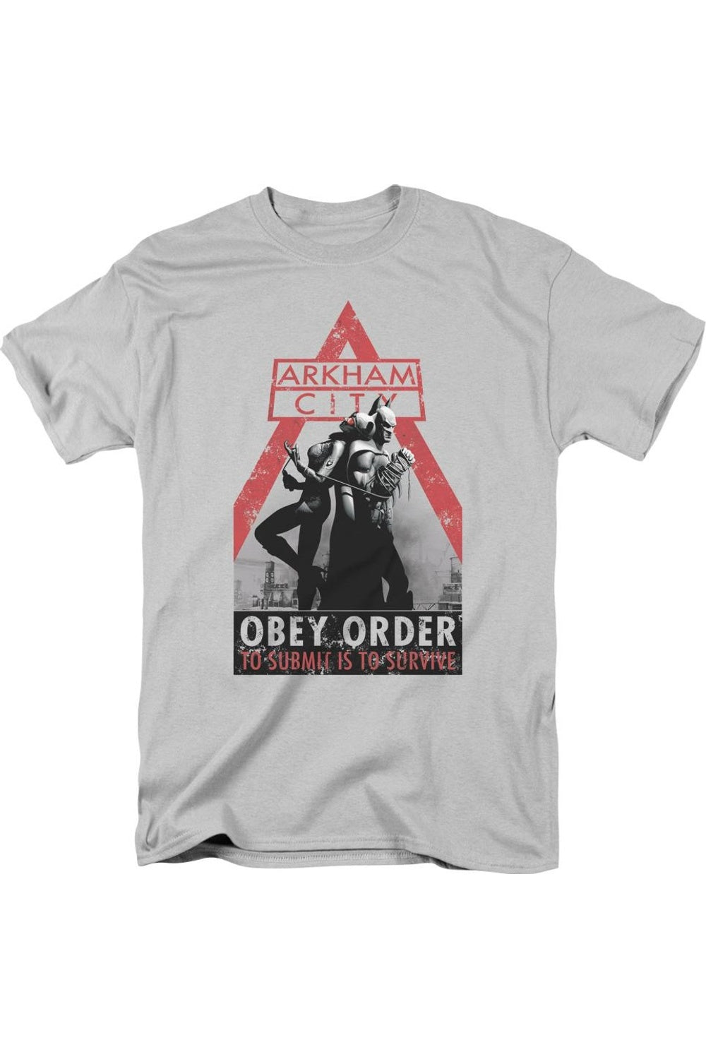 

Футболка с коротким рукавом для взрослых Batman Arkham City Obey Order Gildan, серебряный