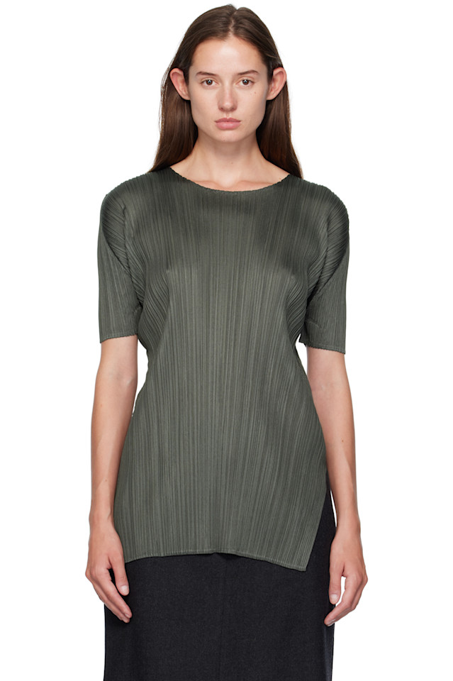 

Pleats Please Issey Miyake Футболка с изображением серых ежемесячных цветов, июнь