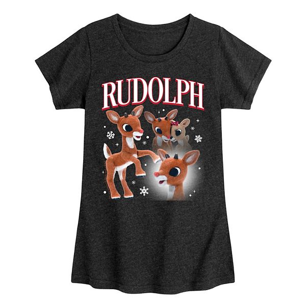 

Футболка с принтом Girl's the red-nosed reindeer Rudolph, Heather Black