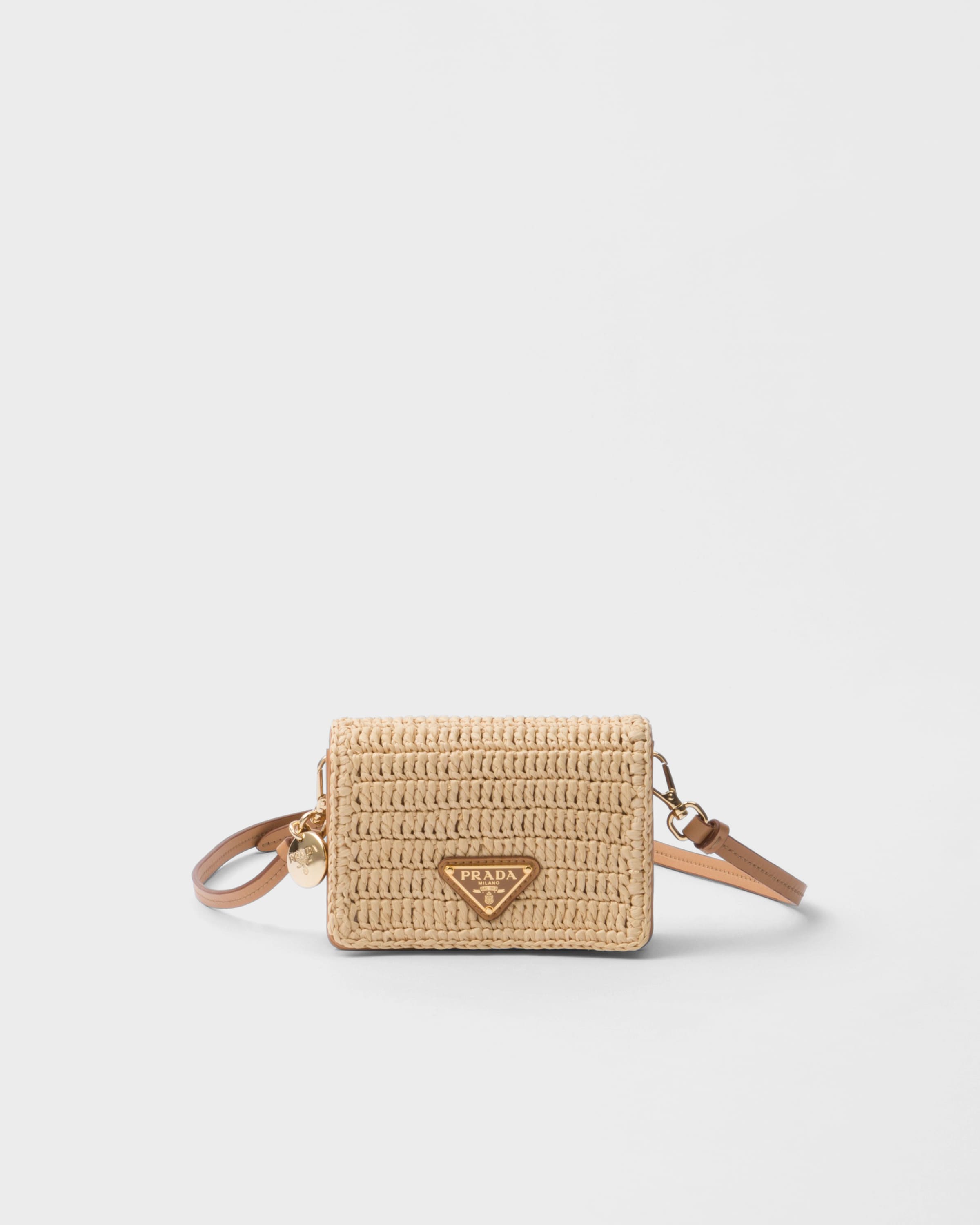 

Вязаный держатель для карт с плечевым ремнем Prada, бежевый