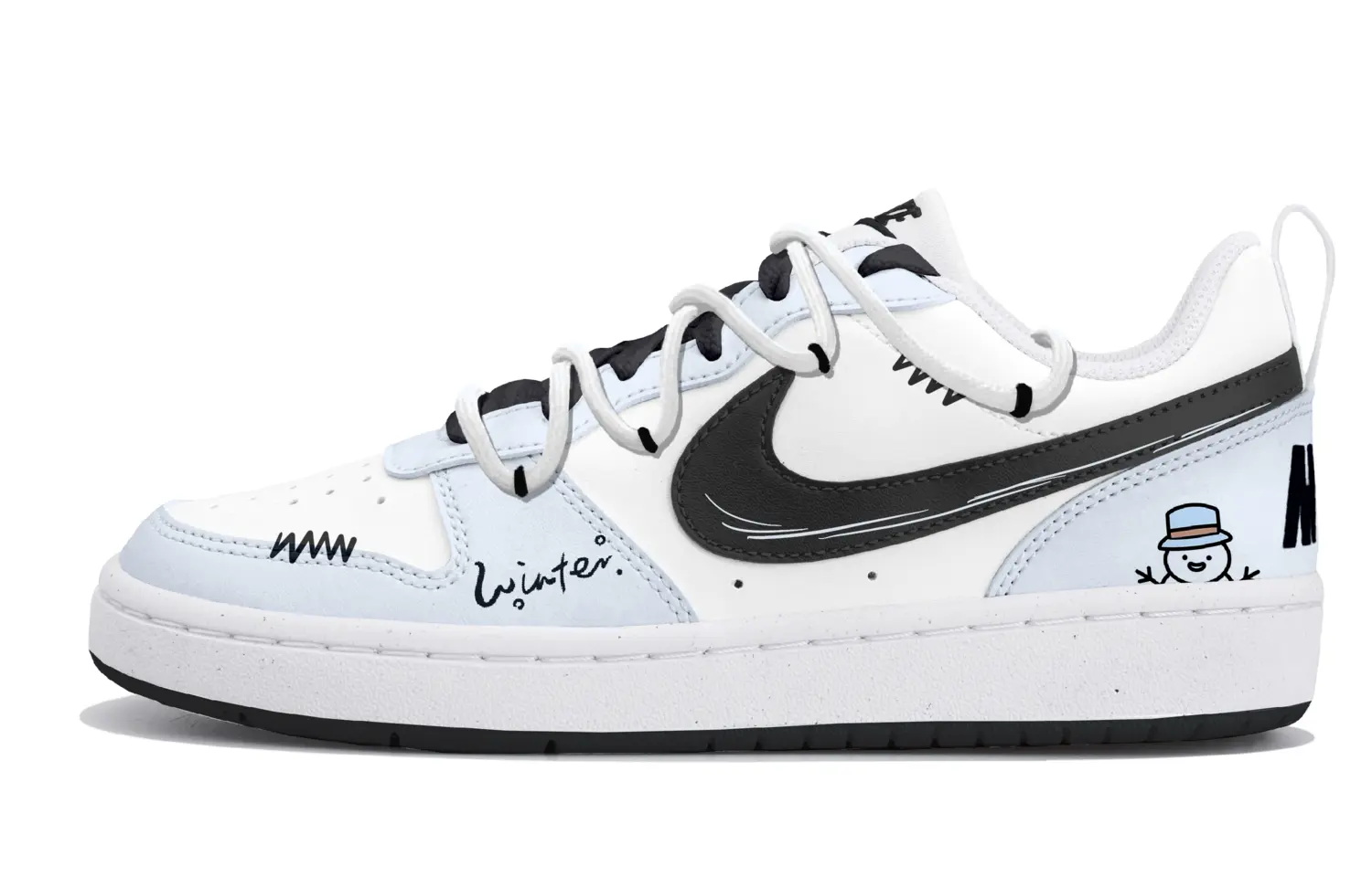 

Кроссовки для скейтбординга Court Borough Snow Fun Black White Low top Kids' Blue White Black Teenagers Nike, синий белый черный