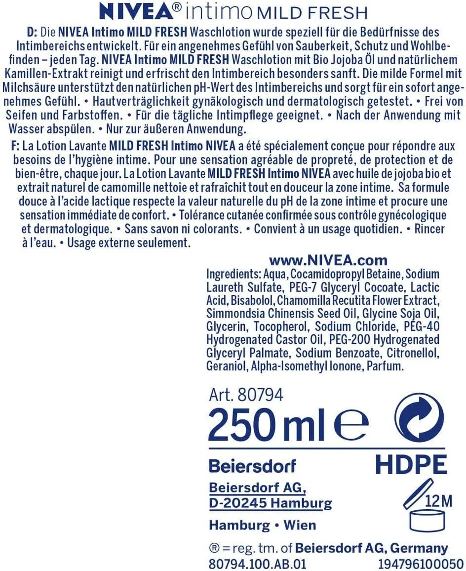 Лосьон для интимной гигиены NIVEA Intimo Mild Fresh (250 мл) Nivea — фото 2