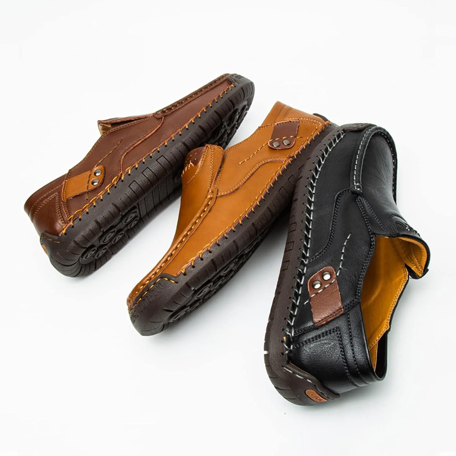 

Мужские повседневные кожаные лоферы с ручной строчкой, мокасины на подкладке, противоскользящие легкие гибкие туфли-слипоны для ходьбы и вождения, кроссовки-оксфорды UGOSELEC, желтый