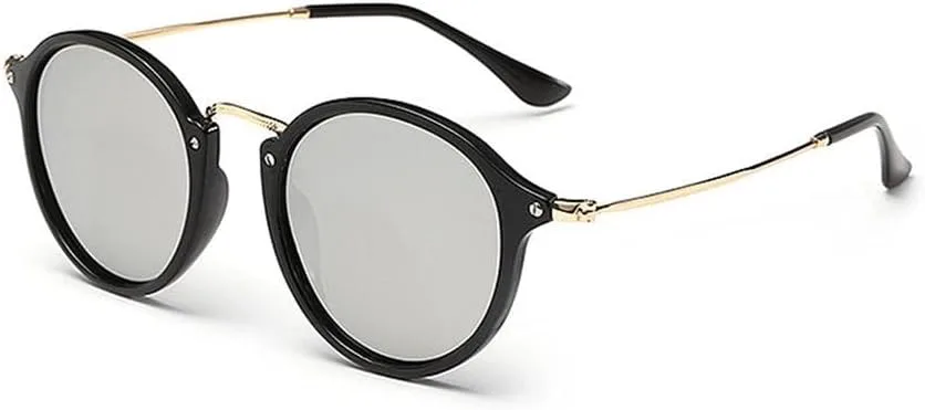 

Модные круглые поляризованные солнцезащитные очки в стиле ретро для мужчин и женщин, с зеркальным покрытием, защита от УФ-излучения UV400 KTUCN, C3brightblack Silver