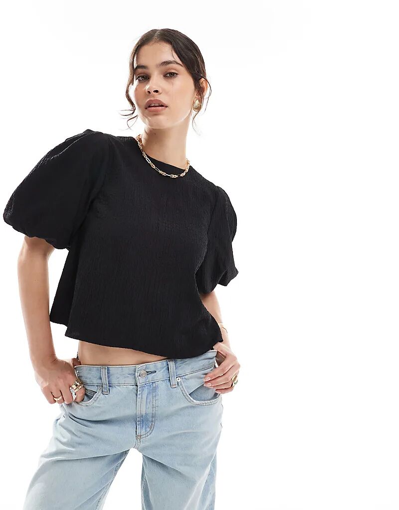 

Топ с рукавами-фонариками из жатой ткани ASOS DESIGN черного цвета