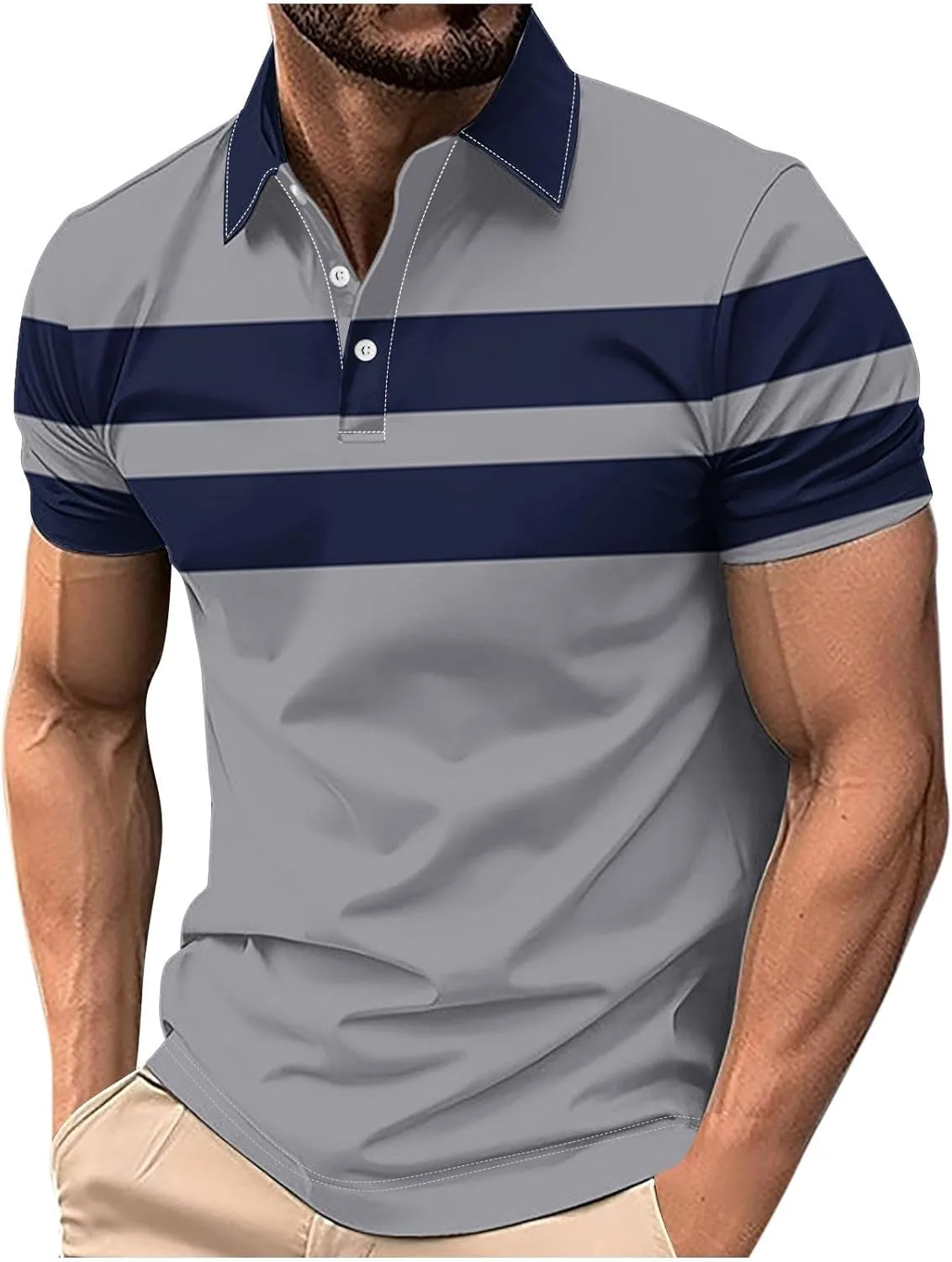 

Мужская футболка Henley с коротким рукавом и полосками