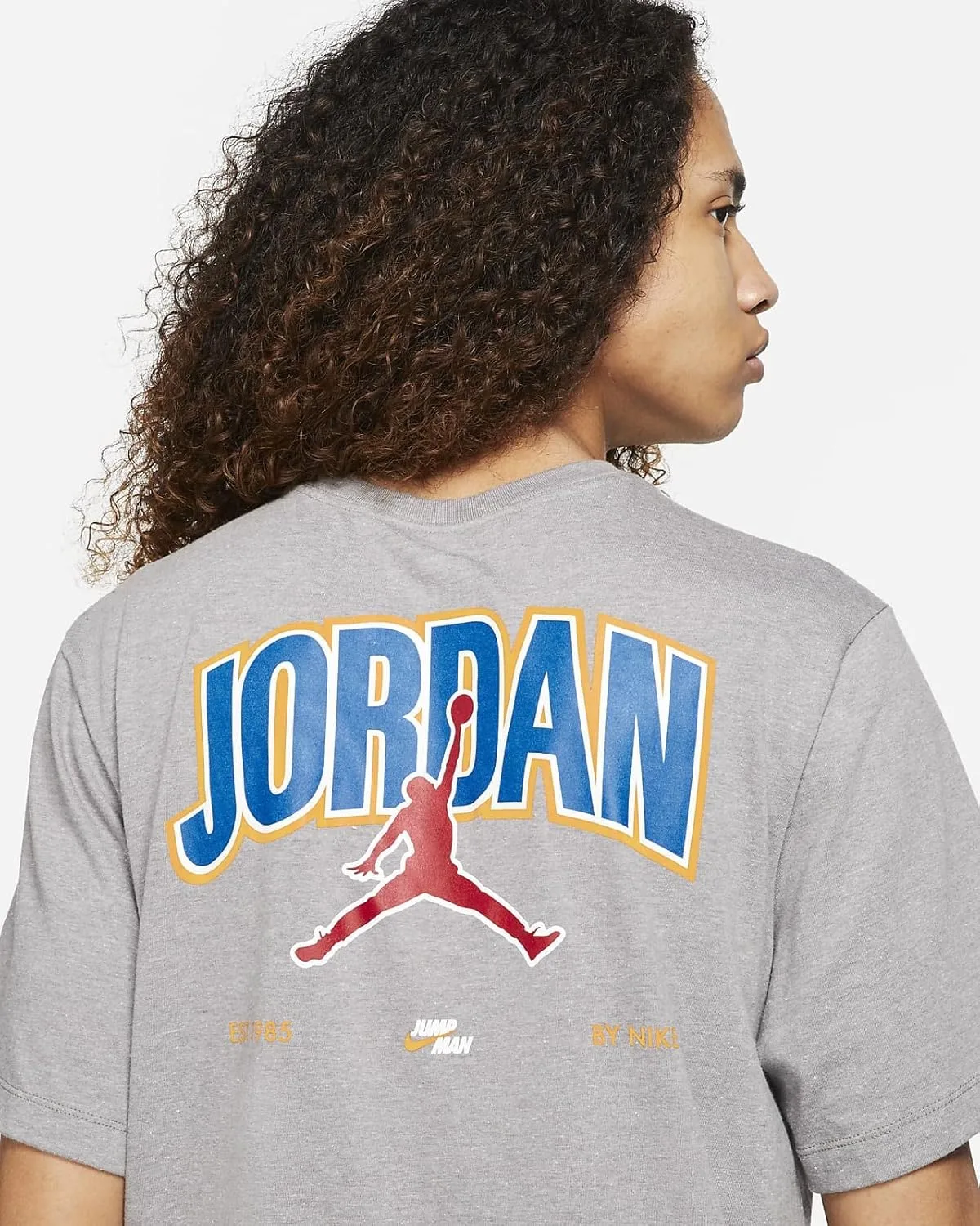 Футболка с принтом Jumpman мужская, размер от S до XL, цвет Carbon Heather Jordan, желтый/синий — фото 3