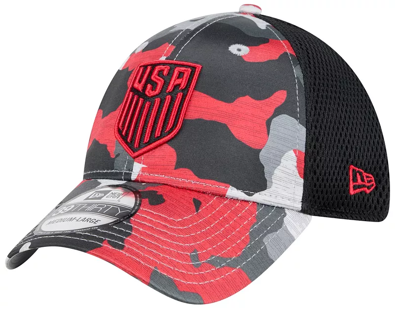 

Красная растягивающаяся шапка New Era для взрослых USMNT 2023 9Thirty с камуфляжным принтом