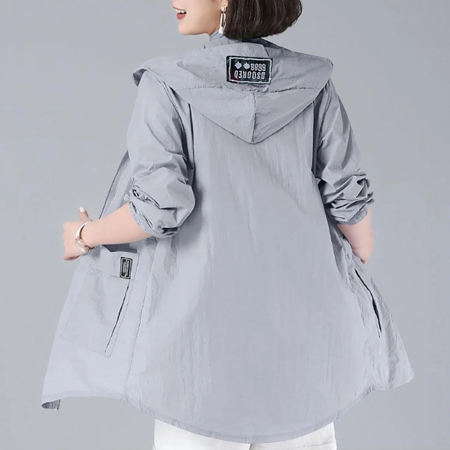 Женская куртка с капюшоном UPF 50+, Athletic Workout Coats, серый — фото 4