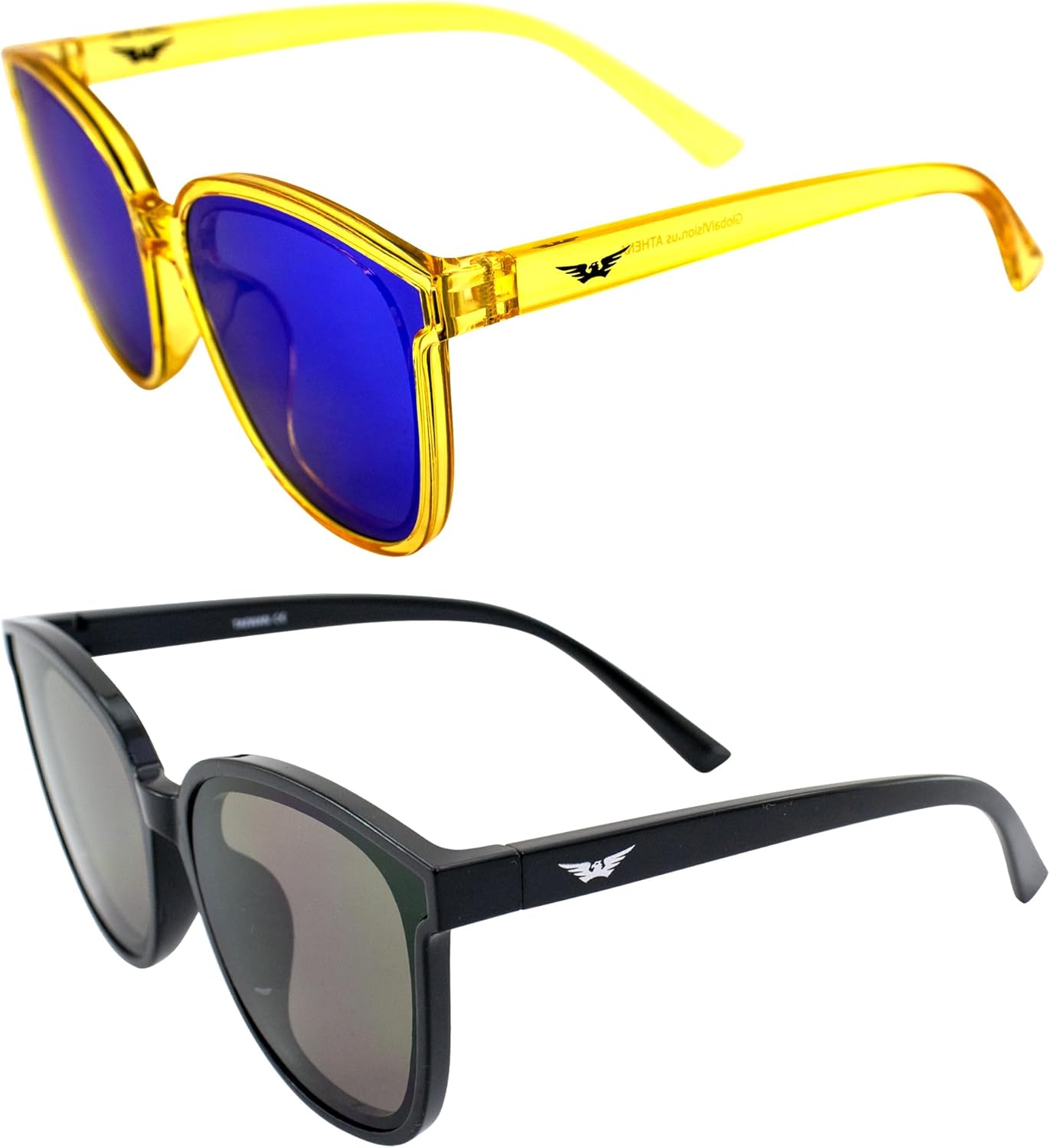 

Солнцезащитные очки Global Vision Eyewear Athena Fashion для женщин, 2 пары: кристально-желтая оправа с синими зеркальными линзами и черная оправа с дымчатыми линзами, Yellow-blue/Black-smoke
