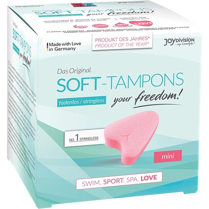 

JOYDIVISION Soft-Tampons Mini, 3 шт., безрезьбовые тампоны для занятий спортом, плаванием и спа. Ультрамягкие, легко вставляются и удаляются.