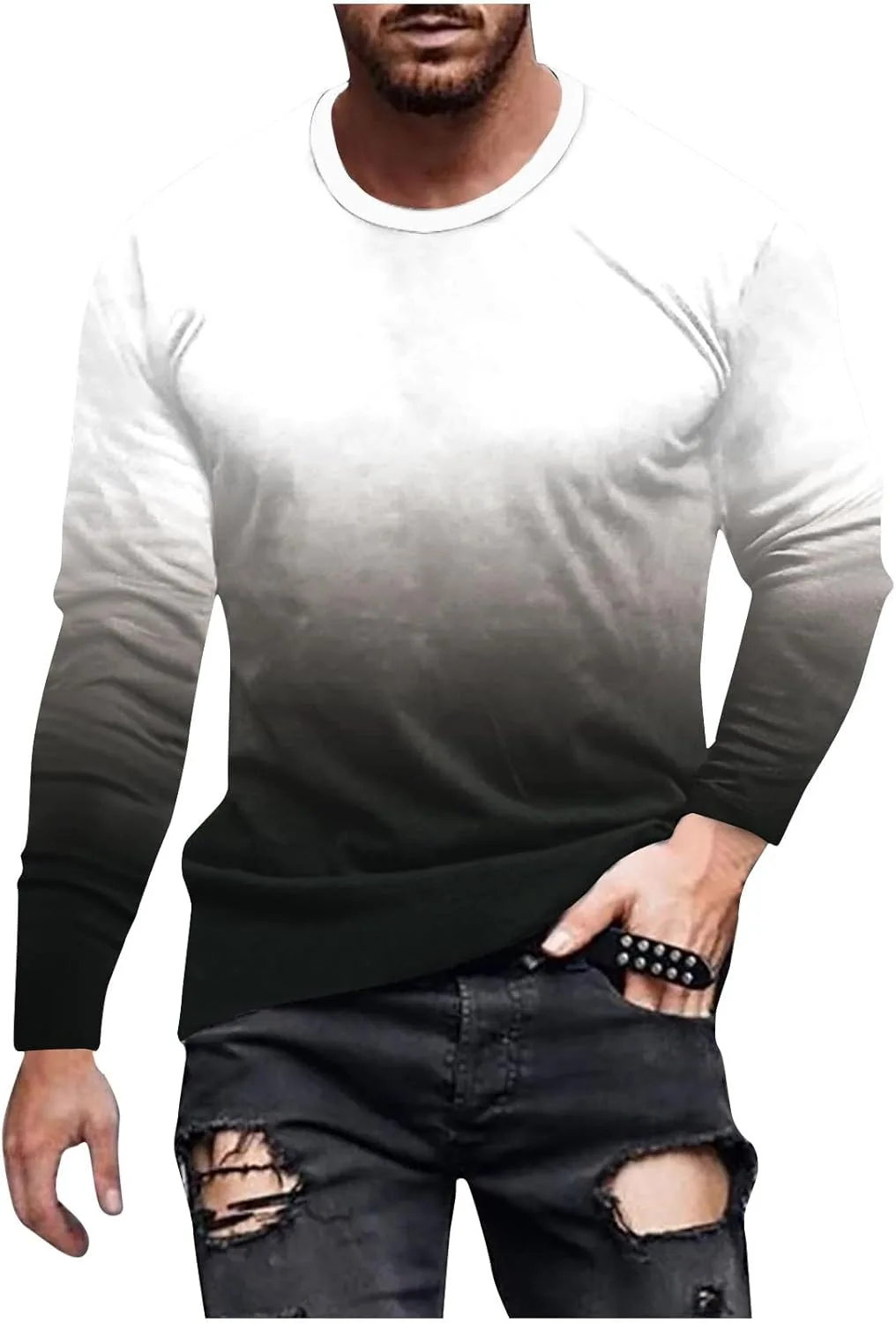 

Футболка для мужчин Gradient Color Casual Loose Fit с длинным рукавом