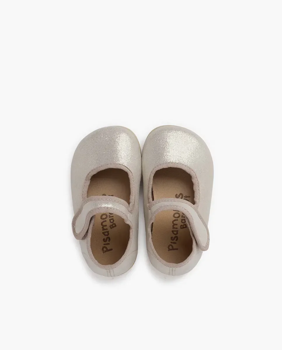 Детские балетки Barefoot с блестящей липкой лентой Pisamonas, Plata Mate — фото 4